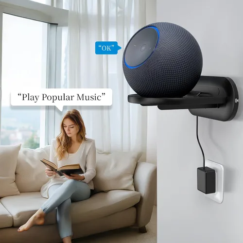 Vista 4 de PlusAcc Soporte de pared para Studio & HomePod & Era 100, negro Estante de soporte de montaje que ahorra espacio con espuma extraíble, gestión