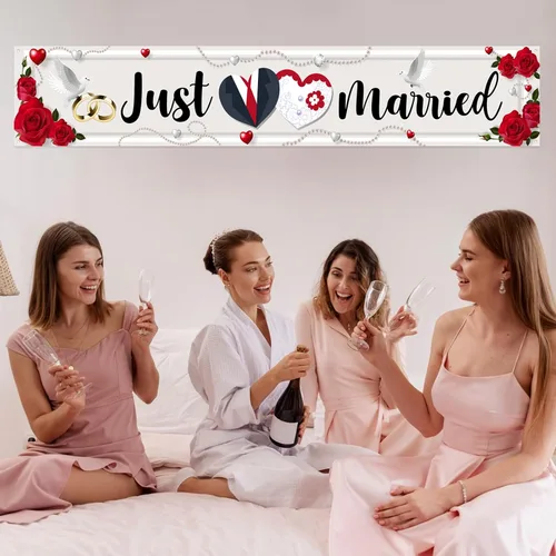 Vista 5 de Labakita Cartel grande de Just Married, cartel de ceremonia de boda para patio delantero, cartel de boda para exterior interior, suministros