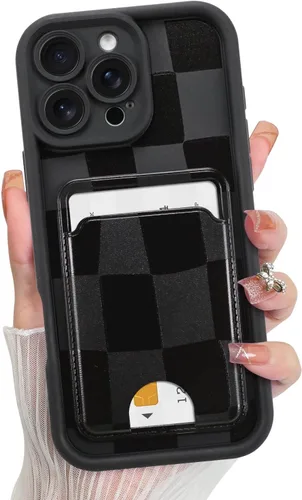 Vista 19 de KANGHAR Compatible con iPhone 13 Funda, Cartera de Silicona a Cuadros con Bonito Patrón, Tarjetero y Protección de Cámara, Suave, Delgada, a Prueba