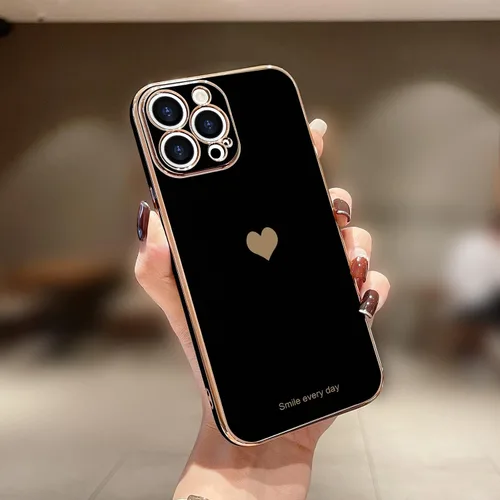 Vista 2 de Teageo Funda para iPhone 14 Pro Max para Mujeres y Niñas Lindo Corazón de Amor Lujoso Chapado Suave Brillante Cubierta Trasera Elevada Protección