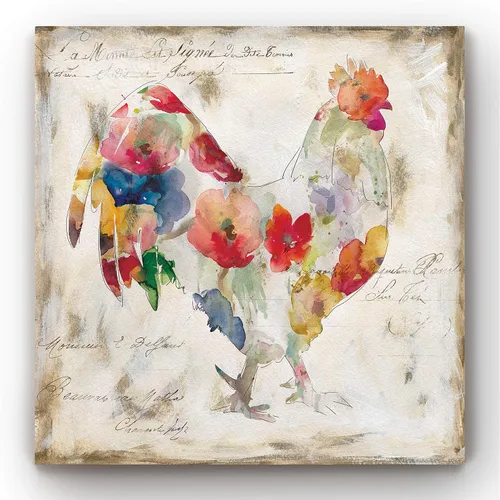 Vista 15 de Renditions Gallery Arte moderno de gallina con flores sobre lienzo estirado para decoración de pared
