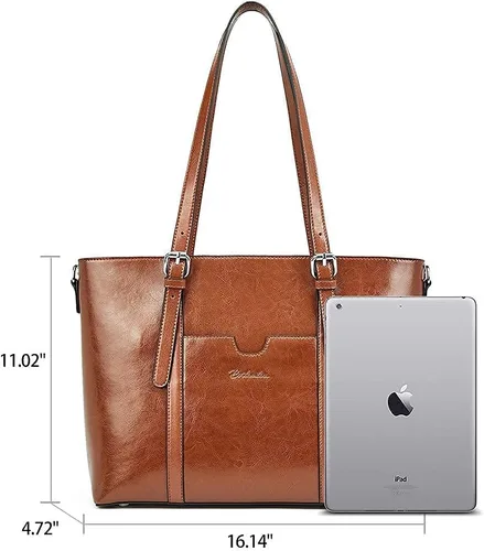 Vista 7 de BOSTANTEN Bolso de hombro de piel para mujer, bolso de hombro vintage para laptop, maletín y carteras para mujer, de cuero genuino con bloqueo RFID