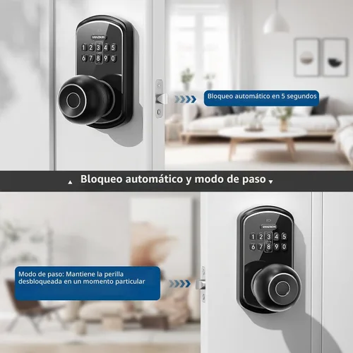 Vista 3 de Cerradura Inteligente de Perilla de Puerta con Teclado, Perilla de Puerta con Teclado con Mango para Dormitorio, Cerraduras de Puerta con Huella