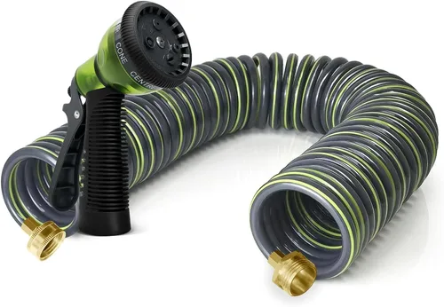 Vista 11 de Manguera de jardín de bobina de EVA de 25 pies con conector de latón de 3/4 pulgadas, manguera de agua en espiral, ligera y sin torceduras, incluye