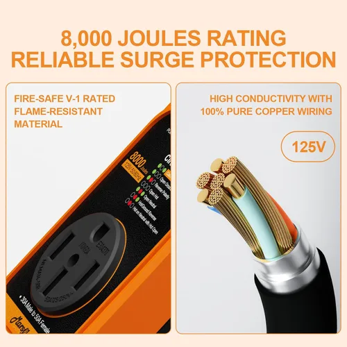 Vista 8 de Marsflex Protector de sobretensiones para RV, analizador de circuito de 15 amperios a 50 amperios, protección contra sobretensiones de 8000 julios