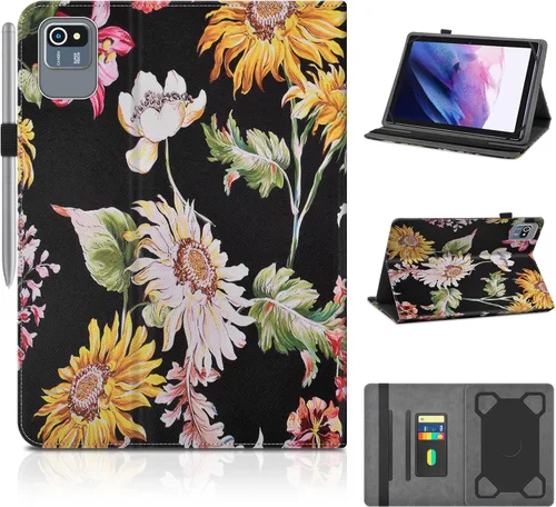 Vista 13 de DETUOSI Funda universal para tableta Android de 10.1 pulgadas, cubierta protectora de cuero, visión de 2 ángulos, con 3 ranuras para tarjetas, funda