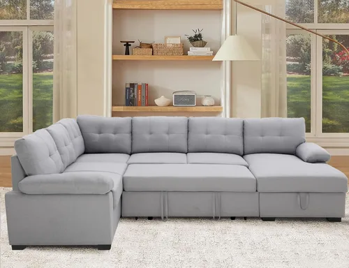 Vista 10 de asunflower Sofá cama modular con almacenamiento de 118 pulgadas, sofás seccionales en forma de U para sala de estar, sofá cama de gran tamaño de 6 a