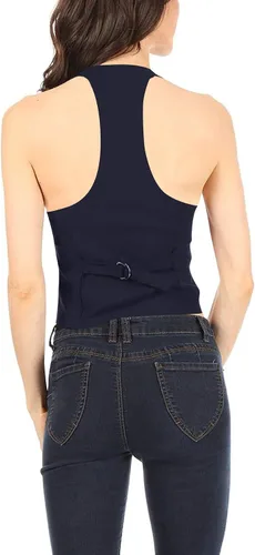 Vista 3 de Chaleco de esmoquin para mujer, elegante, casual, versátil, con espalda cruzada, fabricado en Estados Unidos