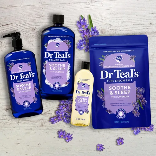 Vista 8 de Dr Teal's - Solución de baño de sal de Epsom, Calma y sueño, lavanda, 3 libras