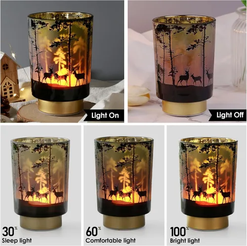 Vista 4 de Eywamage Pequeña lámpara de mesa con pilas con control remoto, lámpara de cristal inalámbrica de ciervo del bosque para dormitorio, sala de estar