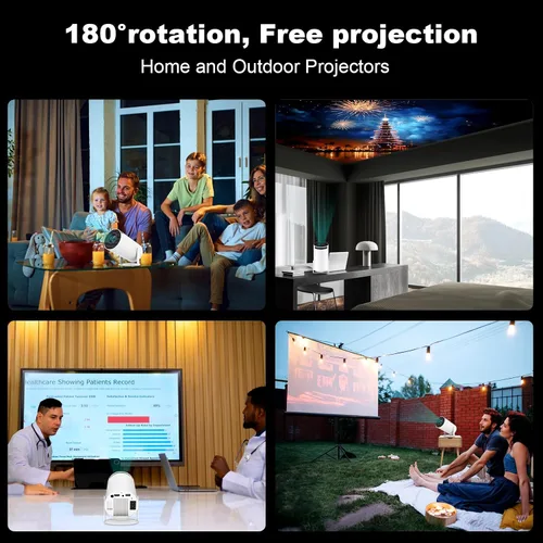Vista 6 de HY300 PRO MINI proyector, proyector portátil, compatible con 4K 1080P con doble banda WIFI6 5G inalámbrico 5.0 Bluetooth Android 11, 180° giratorio