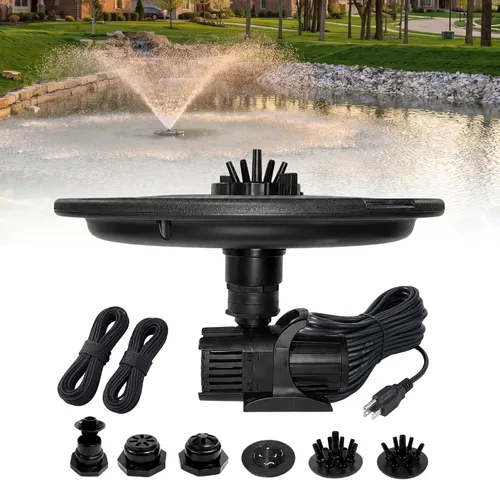 Vista 19 de Fuente flotante y aireador de 1/2 HP para estanques y lagos con cable de 100 pies 6,100 GPH, 9 spray patterns, Color-changing LED lights