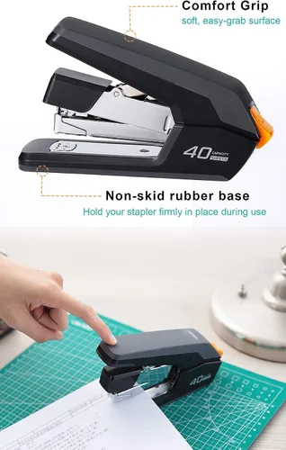 Vista 4 de Engrapadora de escritorio Deli sin esfuerzo, capacidad de 40 hojas, grapado con un toque de un dedo, grapadora ergonómica resistente fácil
