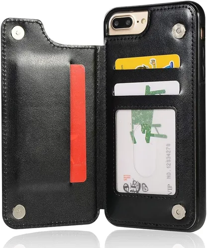Vista 5 de Funda de teléfono para iPhone 7plus 8plus 7/8 Plus con protector de pantalla de vidrio templado y tarjetero para tarjetero, accesorios de cuero