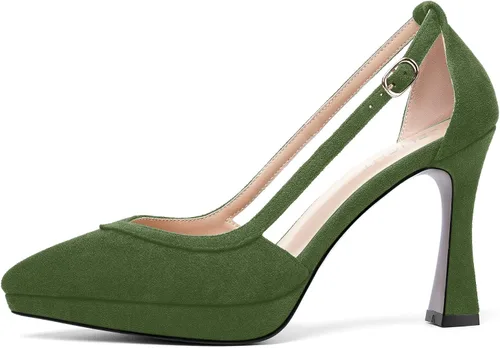 Vista 2 de AMBELIGHT Zapatos de tacón alto para mujer con plataforma de gamuza puntiaguda de 4 pulgadas