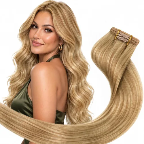 Vista 12 de Ve Sunny Extensiones de cabello humano real con clip balayage, color marrón castaño degradado a rubio, 12 pulgadas, 5 unidades, 2.82 onzas