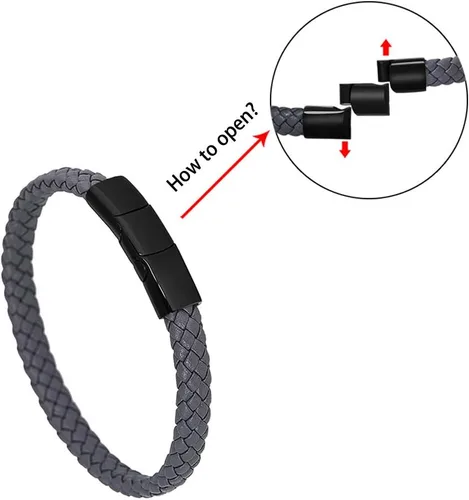 Vista 4 de Geoffrey Beene Pulsera trenzada de cuero genuino para hombre con cierre de acero inoxidable