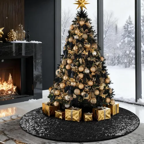 Vista 3 de Falda de lentejuelas para árbol de Navidad, 48 pulgadas, doble capa, para bodas y fiestas