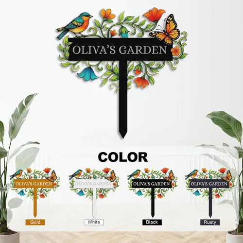 Vista 5 de Letreros de jardín personalizados con estacas, arte de metal personalizable con estaca de patio, decoración colorida de jardín de colibrí