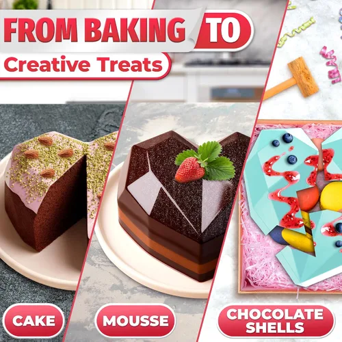 Vista 6 de Molde de corazón rompible – Molde de corazón de silicona con forma de diamante para conchas de chocolate, pasteles de mousse, tarta de queso – Boda
