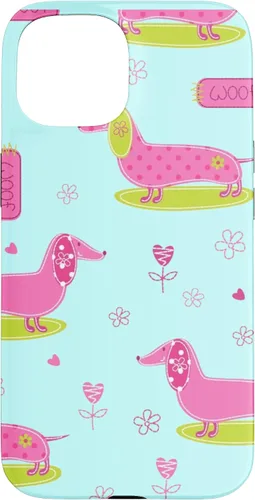 Vista 6 de Funda para iPhone 13 Dachshund Pattern turquoise Flowers Weiner Dog Lover