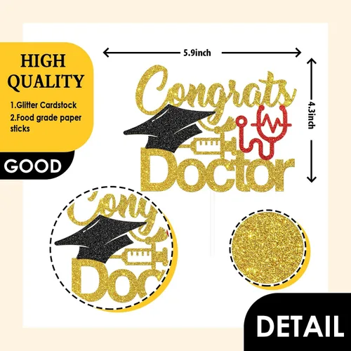 Vista 2 de Decoración para tartas de felicitaciones doctor, graduado de doctor, felicitaciones, dentista, escuela secundaria, senior, maestría, decoración