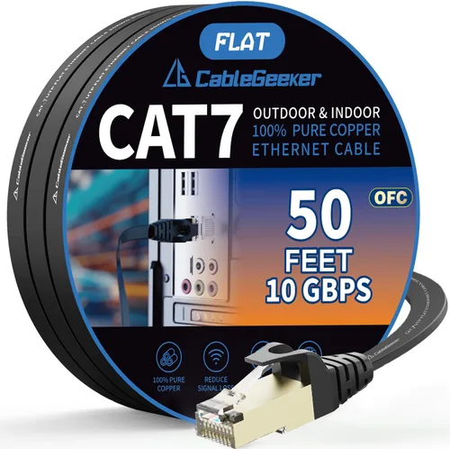 Vista 9 de Cable blindado Cat 7 para conexión de Ethernet (cable de la más alta velocidad), plano, tiene un conector RJ45 a prueba de enganche, para módem