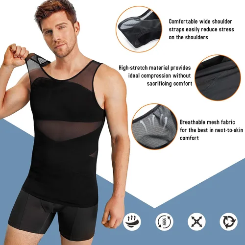 Vista 2 de TAILONG Camisa de compresión para hombre para moldeador de cuerpo chaleco adelgazante ropa interior ajustada sin mangas