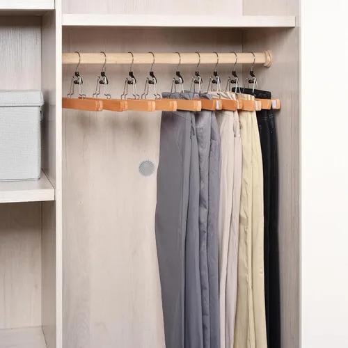 Vista 6 de Amber Home Paquete de 10 perchas de madera natural para pantalones, perchas