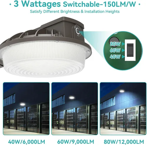 Vista 3 de HiBay Luz LED de granero del atardecer al amanecer con atenuación temporizada, 3CCT 80W 12000LM eqv 400-600W HPS/HID, iluminación de inundación