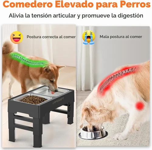 Vista 3 de URPOWER Cuencos elevados para perros, soporte de cuenco elevado ajustable Negro carbón