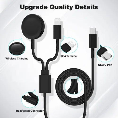 Vista 3 de Cable de carga USB C mejorado para Apple Watch, [certificado Apple MFi], cable de carga magnético para iWatch de 6 pies, cable de carga tipo C 2