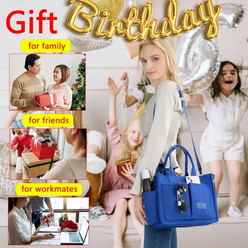 Vista 7 de Bolso de mano para mujer con compartimentos, bolso grande de lona para mujer, bolso cruzado de trabajo, portátil, bolsa de libros, bolsos de hombro