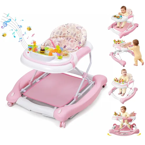 Vista 8 de Andador de bebé 5 en 1, andador con música y luces para bebé niño niña de 6-12 meses, andadores de bebé plegables con ruedas y combo de rebotador