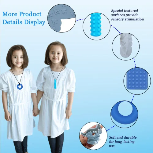 Vista 6 de Collares masticables para niños sensoriales, collar masticable sensorial para niños con TDAH, SPD, dentición, necesidades de morder, juguetes Gris