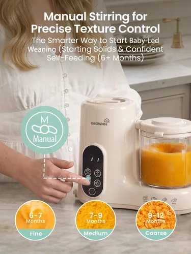 Vista 4 de Grownsy Fabricante de alimentos para bebés con cesta de vapor de acero Crema