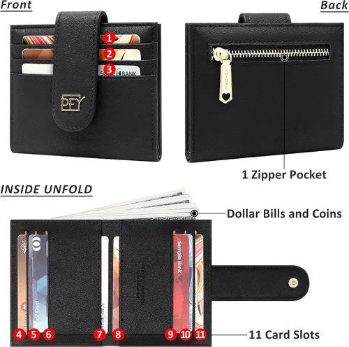 Vista 5 de Badiya Billeteras pequeñas para mujer billetera plegable multitarjetero delgado con cremallera Negro - Minimalista