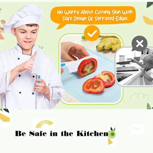 Vista 2 de Cuchillos para niños, juego de cuchillos de cocina y hornear de 6 piezas, cuchillos para niños para cocina real, herramienta sin BPA para niños