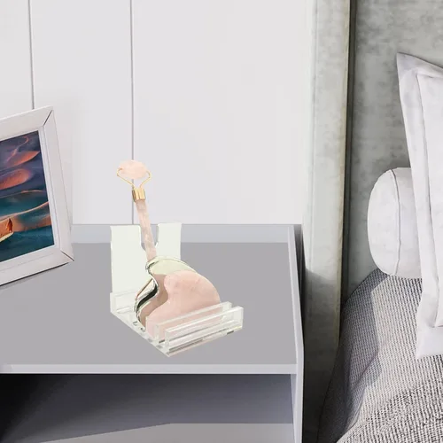 Vista 4 de YeeBeny Gua Sha y soporte de rodillo facial, soporte de herramientas facial acrílico, organizador de cuidado de la piel, contenedor