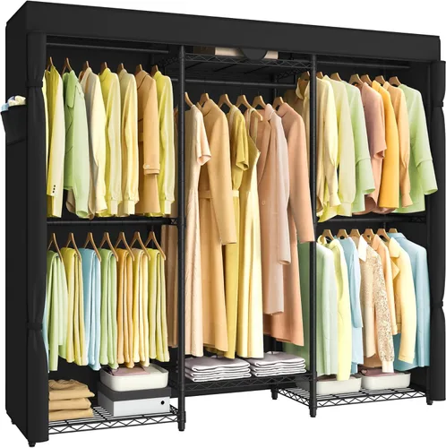 Vista 10 de SONGMICS Perchero de ropa, armario independiente, percheros de metal, perchero resistente con estantes ajustables, varillas para colgar, dividible