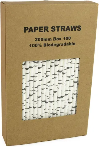 Vista 6 de Paquete de 100 pajitas de papel biodegradable de corteza de abedul para cumpleaños, bodas, baby showers, ciberfestividades, celebraciones y fiestas
