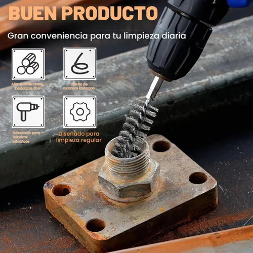Vista 5 de MAXMAN Cepillo de alambre para taladro 6 piezas, cerdas trenzadas de acero