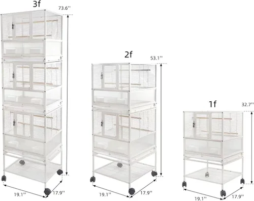 Vista 9 de Jaula apilable para pájaros de cría con deflector a prueba de salpicaduras, soporte rodante con ruedas, para pajareros, canarios, cacatúas