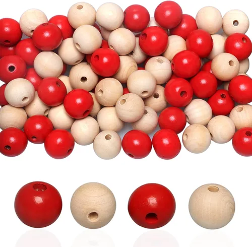 Vista 8 de Cuentas redondas de madera de 3/4 pulgadas, 100 unidades, cuentas sueltas naturales sin terminar, espaciador, suministros para abalorios, hallazgos