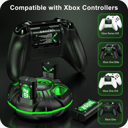 Vista 6 de Paquete de baterías recargables para mando Xbox, 4 baterías recargables de 2000 mAh para Xbox Controller Charger Station Battery Pack para Xbox