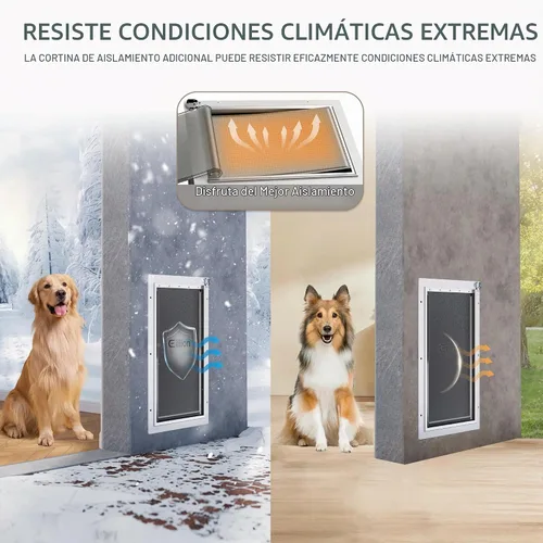 Vista 4 de Puerta para mascotas de 3 solapas para pared, puerta de perro para exterior, puerta grande para perros, marco de metal, panel de cierre de metal