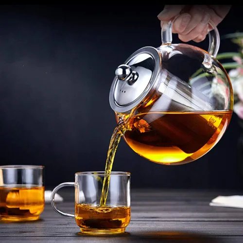 Vista 2 de Tetera de vidrio grueso sin plomo – Infusor de acero inoxidable extraíble – Gran cafetera de té de hojas sueltas y florecientes, espesada