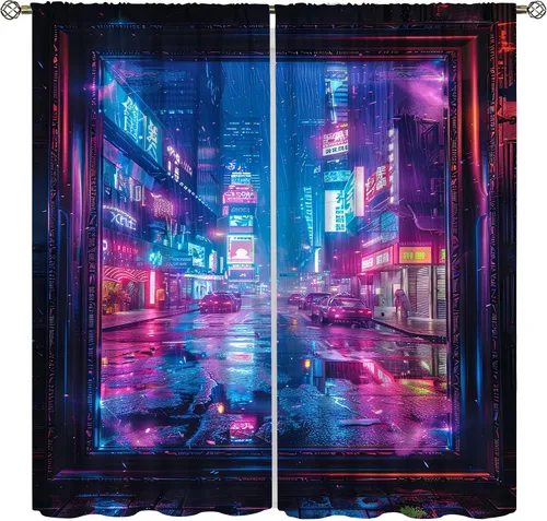 Vista 16 de Cortinas de juego Cool Space Galaxy Game Controller Tech Circuit Board Cosmic Rod Pocket Tratamientos de ventana para niños, dormitorio, habitación
