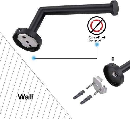 Vista 5 de TASTOS Soporte de papel higiénico negro mate de acero inoxidable, dispensador de rollos de papel higiénico para baño, soporte de pared redondo medio