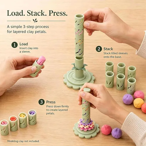Vista 4 de Promted Flower Modular Clay Bloom Maker con 9 mangas moldeadoras Verde